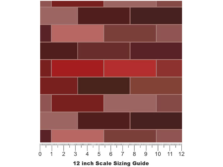 Wine Red Brick Vinyl Film Pattern Size 12 inch Scale~Rwraps Wine Red Brick Sizing Chart~3