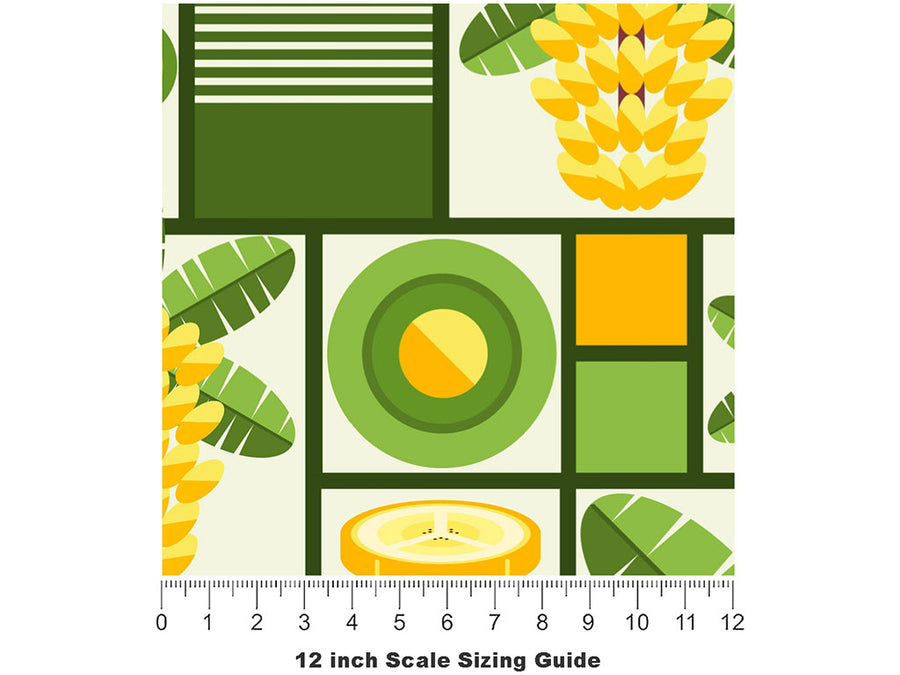 Yellow Banana Mosaic Vinyl Film Pattern Size 12 inch Scale~Rwraps Yellow Banana Mosaic Sizing Chart~2