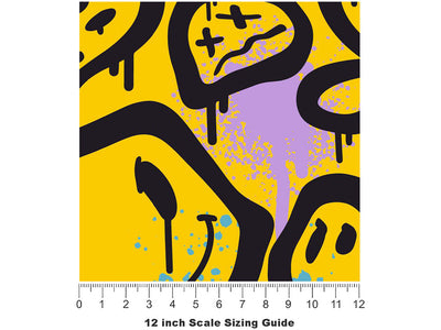 Yellow Peace Graffiti Vinyl Film Pattern Size 12 inch Scale~Rwraps Yellow Peace Graffiti Sizing Chart~3