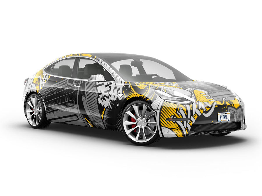 Yellow Tag Graffiti Vehicle Vinyl Wrap