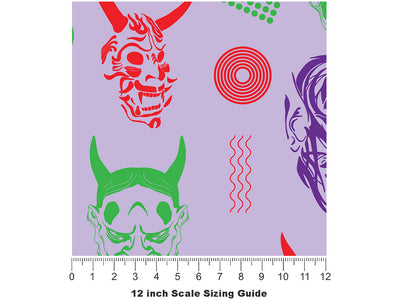 Yokai Masks Halloween Vinyl Film Pattern Size 12 inch Scale~Rwraps Yokai Masks Halloween Sizing Chart~2
