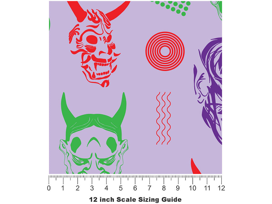 Yokai Masks Halloween Vinyl Film Pattern Size 12 inch Scale~Rwraps Yokai Masks Halloween Sizing Chart~2