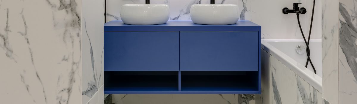 Blue Bathroom Cabinet Wraps