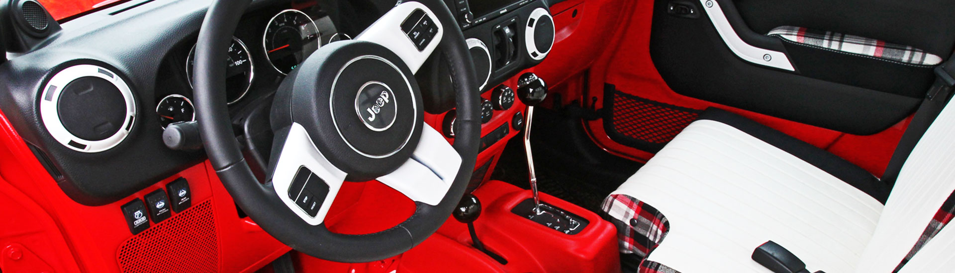 Cherry red dash kit inside Jeep