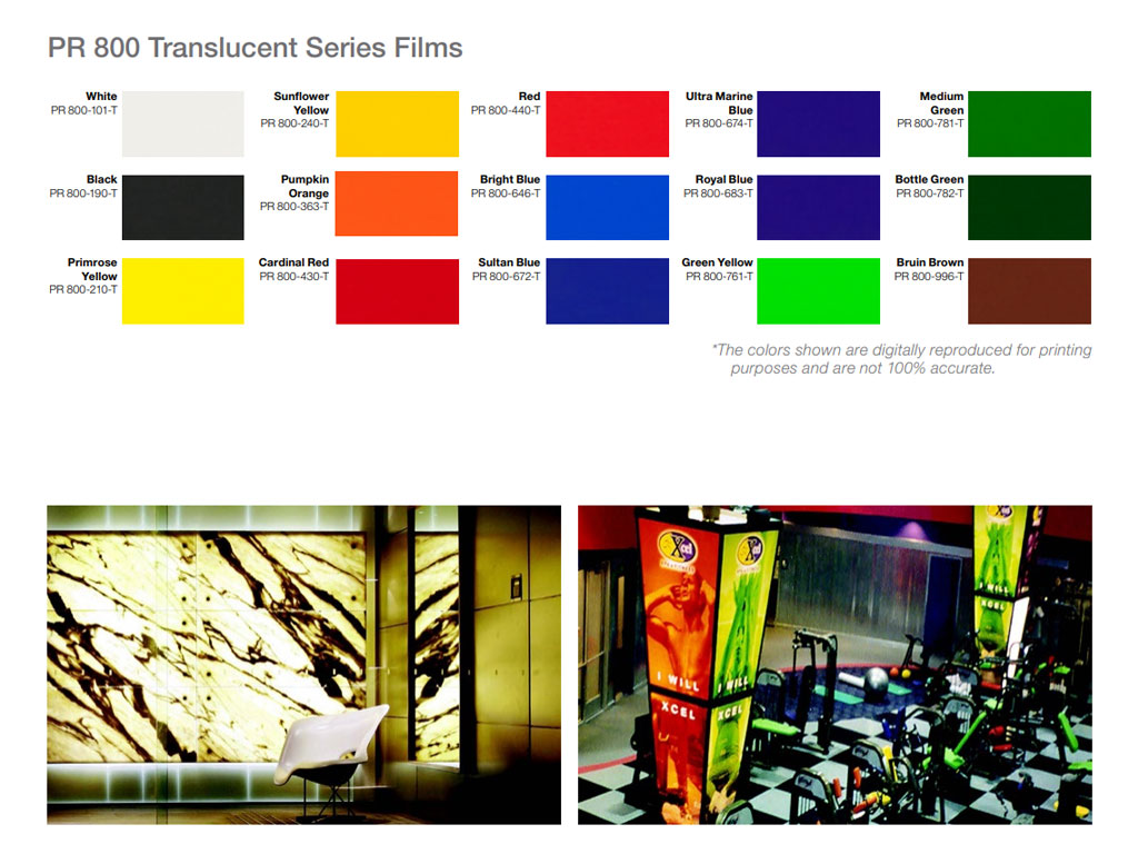 Avery PR800 Translucent Vinyl Film Color Chart