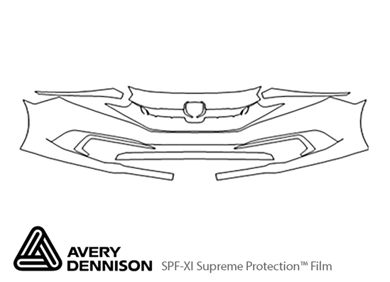 Honda Civic 2019-2021 Avery Dennison Clear Bra Bumper Paint Protection Kit Diagram