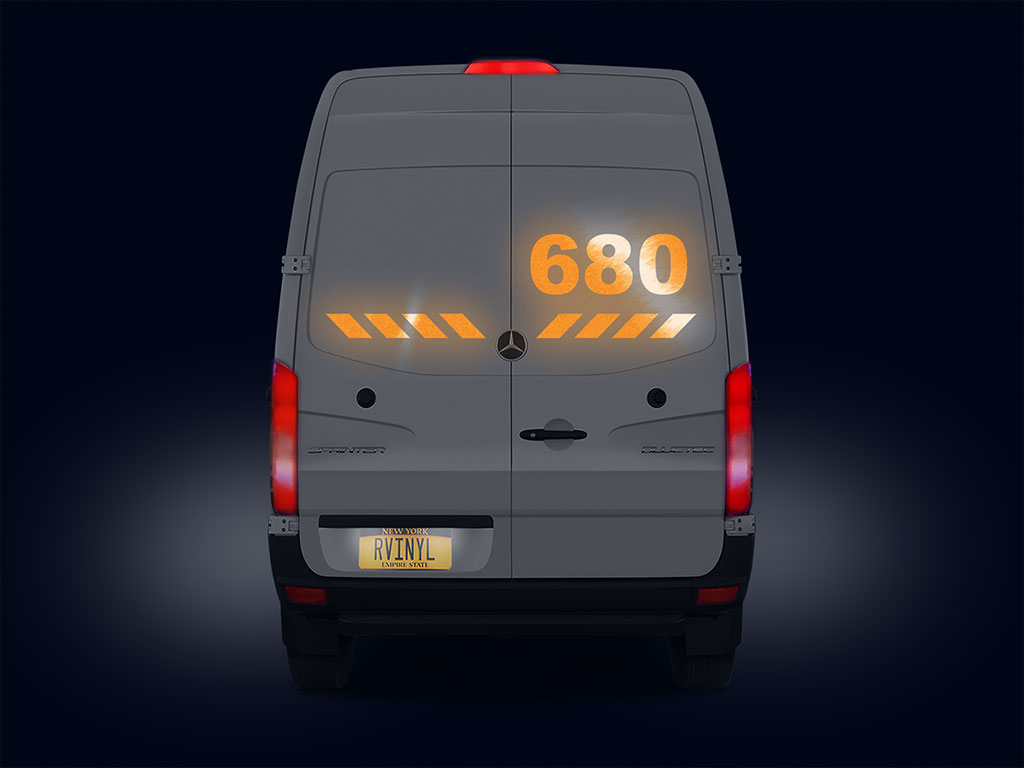 3M 680 Orange Reflective Vehicle Sign Nightime View