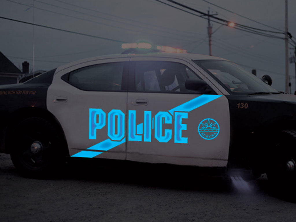 Avery Dennison V4000 Blue Reflective Vinyl Decal Installed on Police Car