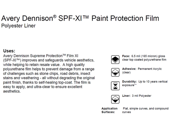 Avery Dennison SPF-XI Supreme Protection Film Polyester Liner Facts