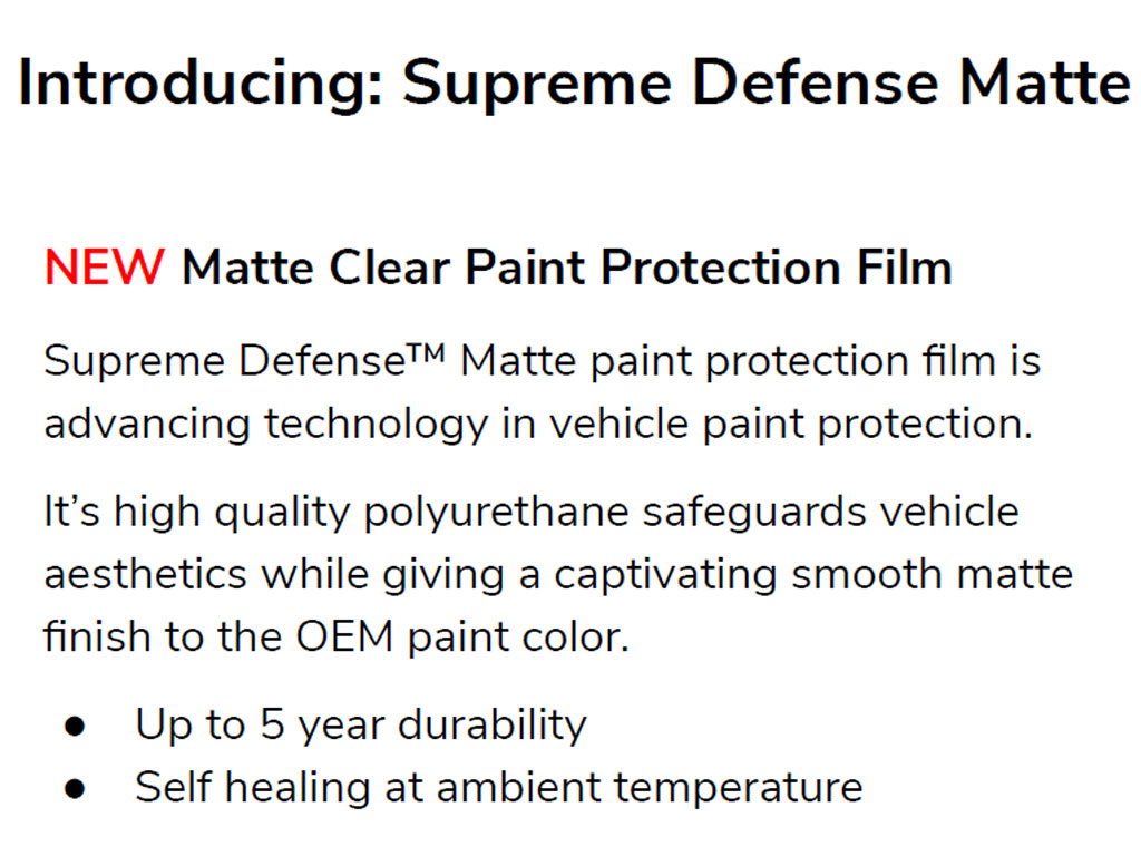 Avery Dennison Supreme Defense Matte OEM Paint Protection