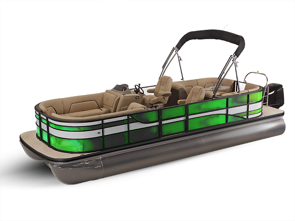 Rwraps Holographic Chrome Green Neochrome Pontoon Custom Boat Wrap