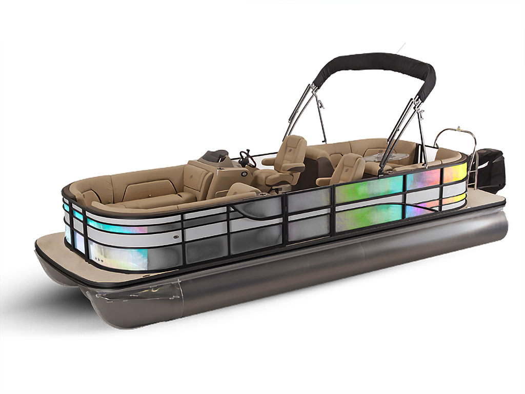 Rwraps Holographic Chrome Silver Neochrome Pontoon Custom Boat Wrap