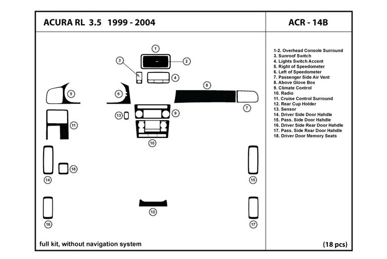 2000 Acura RL DL Auto Dash Kit Diagram