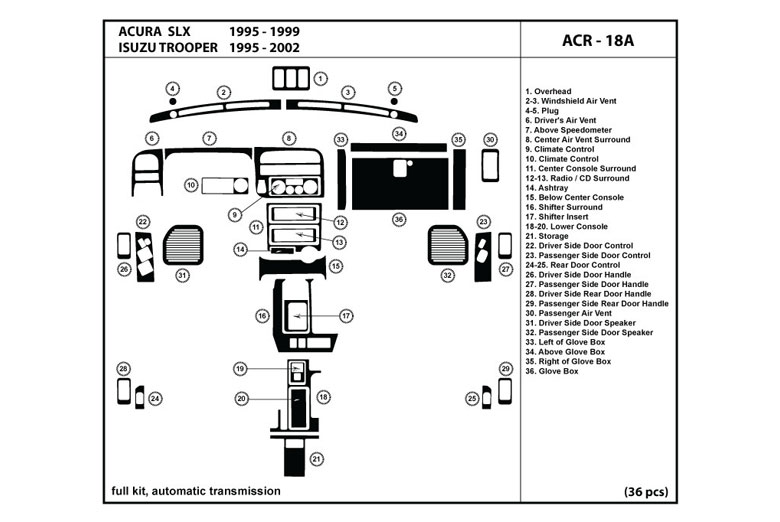 1995 Isuzu Trooper DL Auto Dash Kit Diagram