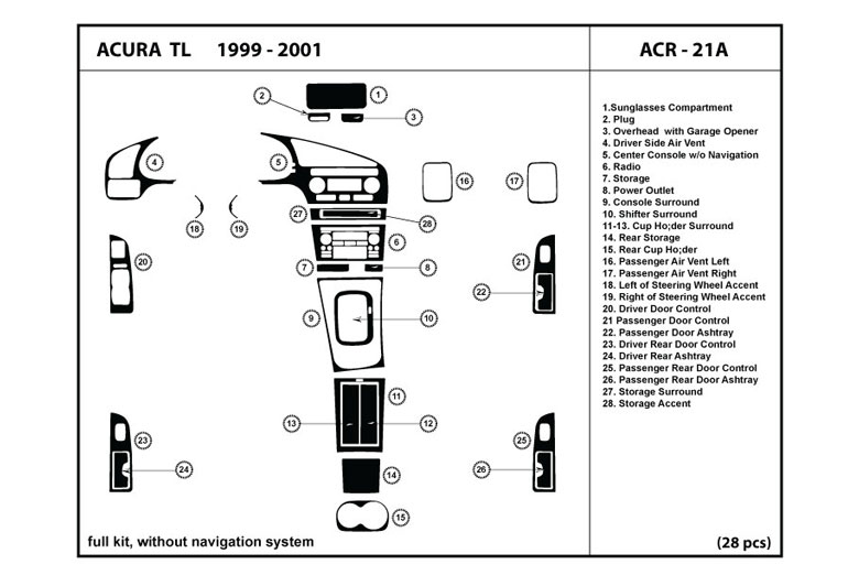 1999 Acura TL DL Auto Dash Kit Diagram