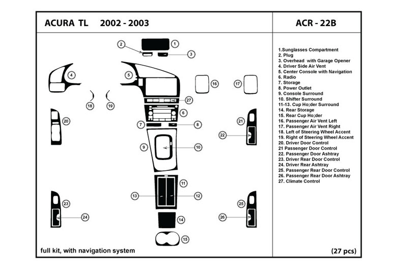 2002 Acura TL DL Auto Dash Kit Diagram