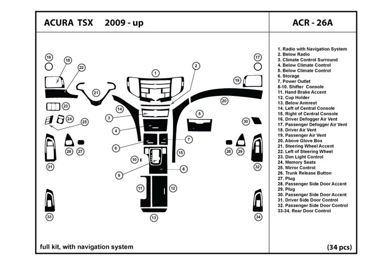 2009 Acura TSX DL Auto Dash Kit Diagram