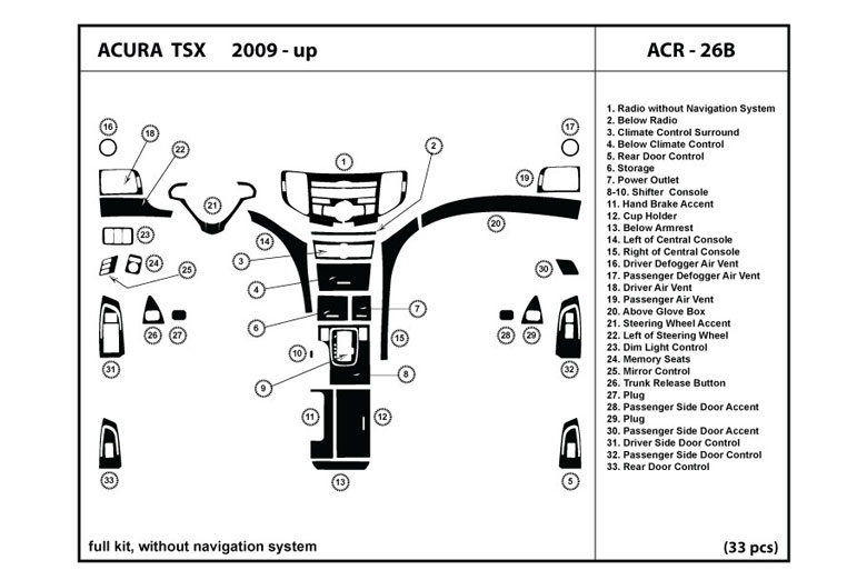 2009 Acura TSX DL Auto Dash Kit Diagram