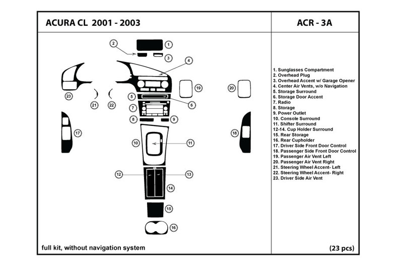 2001 Acura CL DL Auto Dash Kit Diagram