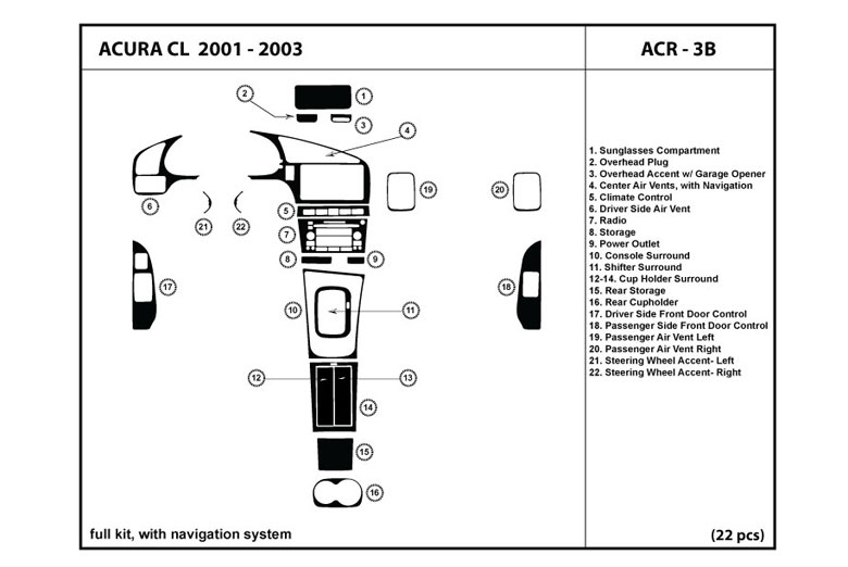 2001 Acura CL DL Auto Dash Kit Diagram