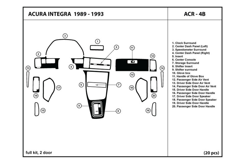DL Auto™ Acura Integra 1989-1993 Dash Kits (Full Kit W/ 2 Doors)