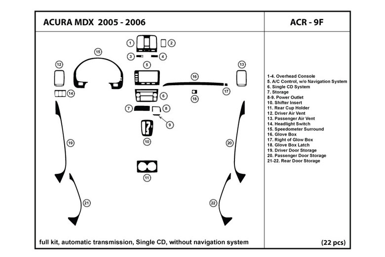 2005 Acura MDX DL Auto Dash Kit Diagram