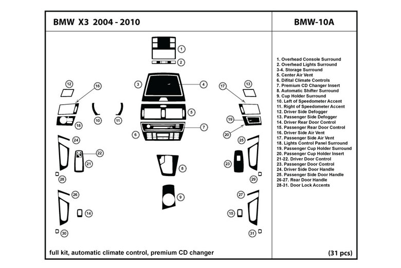2004 BMW X3 DL Auto Dash Kit Diagram