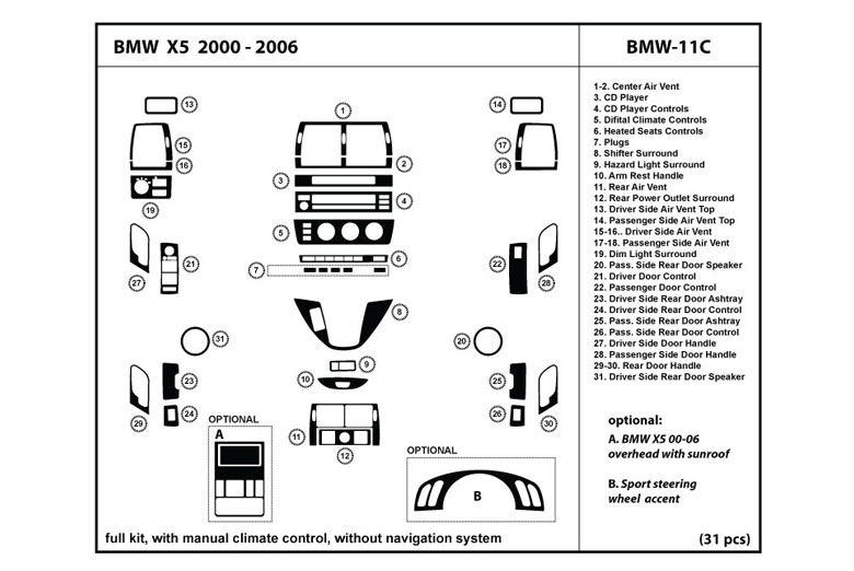 2000 BMW X5 DL Auto Dash Kit Diagram