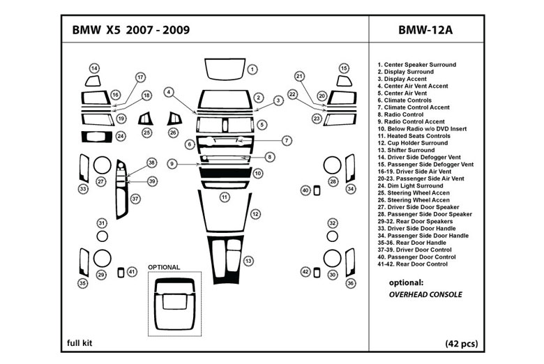 2007 BMW X5 DL Auto Dash Kit Diagram