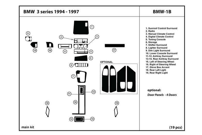 1994 BMW 3-Series DL Auto Dash Kit Diagram