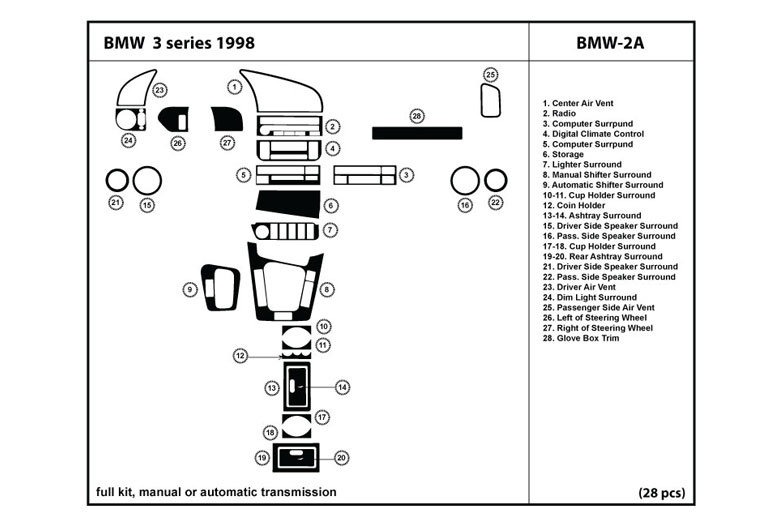1998 BMW 3-Series DL Auto Dash Kit Diagram