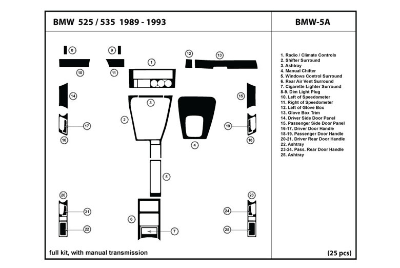 1989 BMW 5-Series DL Auto Dash Kit Diagram