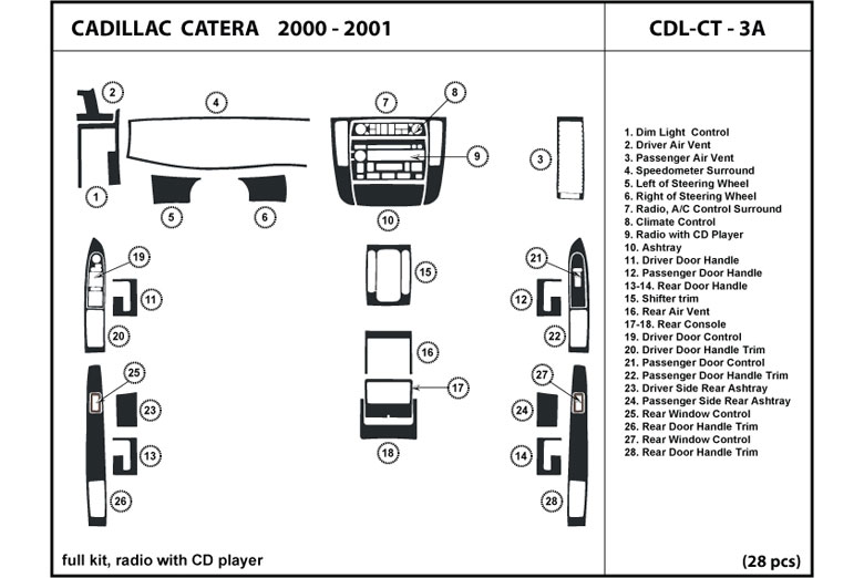 2000 Cadillac Catera DL Auto Dash Kit Diagram