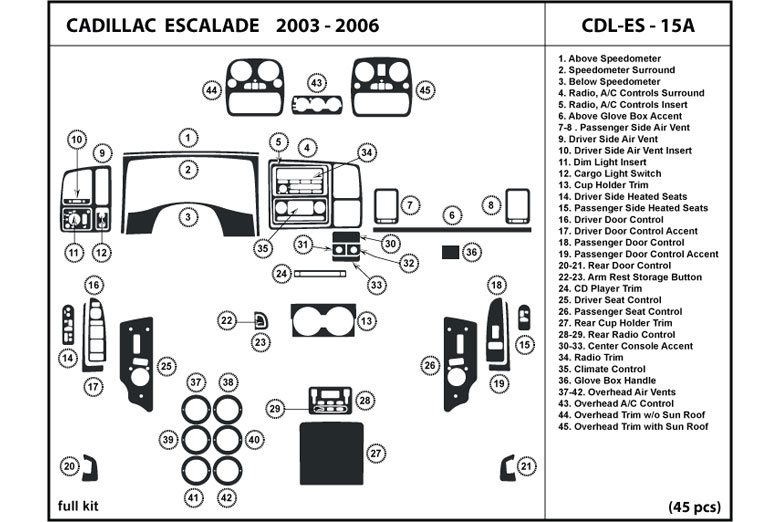 2003 Cadillac Escalade DL Auto Dash Kit Diagram