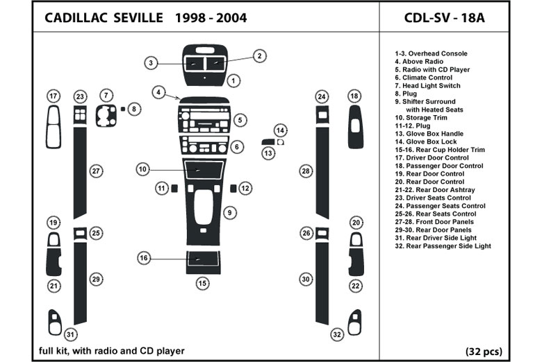 1998 Cadillac Seville DL Auto Dash Kit Diagram