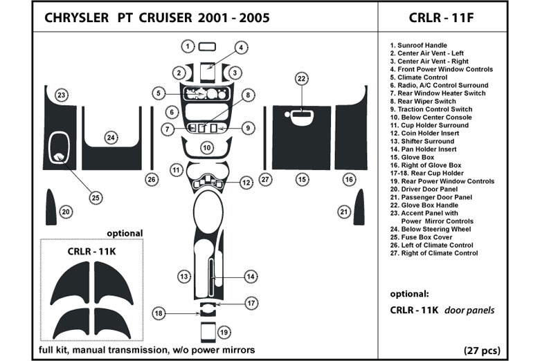 2001 Chrysler PT Cruiser DL Auto Dash Kit Diagram
