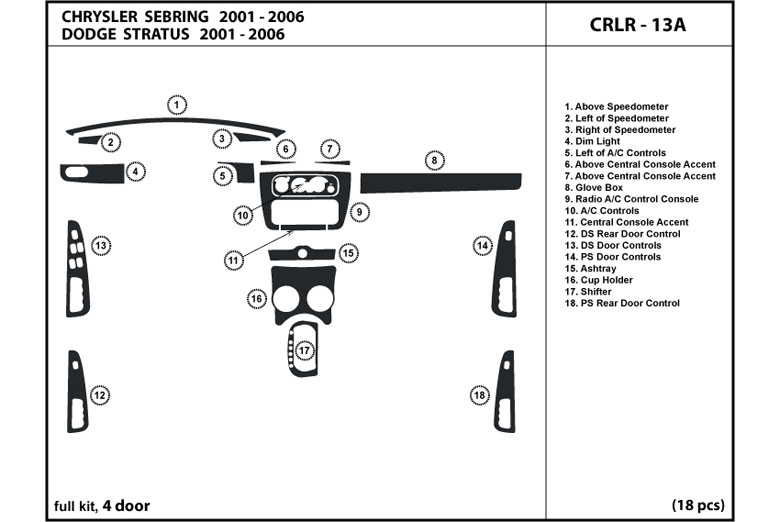 2001 Chrysler Sebring DL Auto Dash Kit Diagram