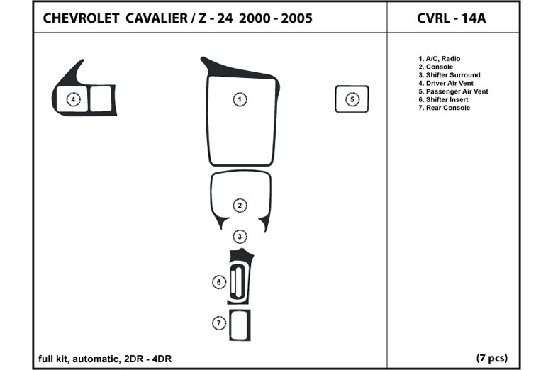 2000 Chevrolet Cavalier DL Auto Dash Kit Diagram
