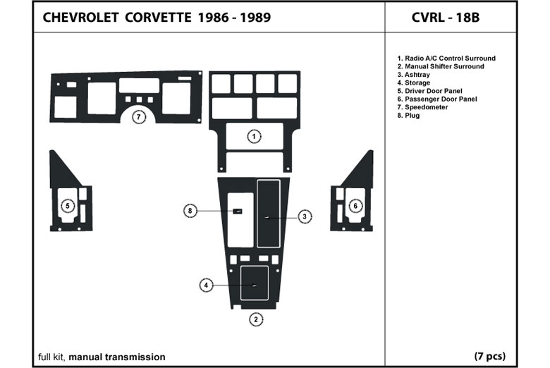 1986 Chevrolet Corvette DL Auto Dash Kit Diagram