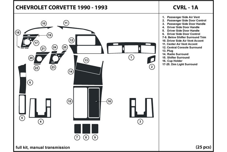 1994 Chevrolet Corvette DL Auto Dash Kit Diagram