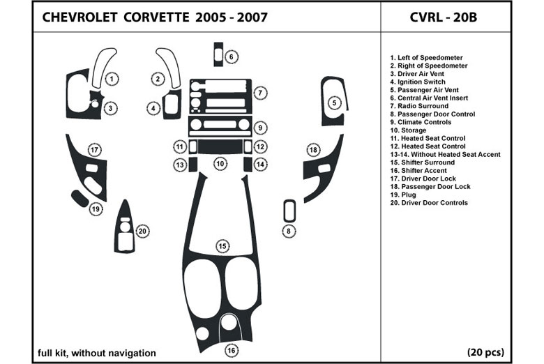 2008 Chevrolet Corvette DL Auto Dash Kit Diagram