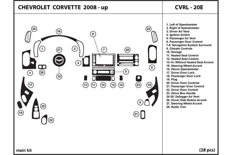 2008 Chevrolet Corvette DL Auto Dash Kit Diagram