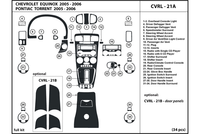 2006 Pontiac Torrent DL Auto Dash Kit Diagram