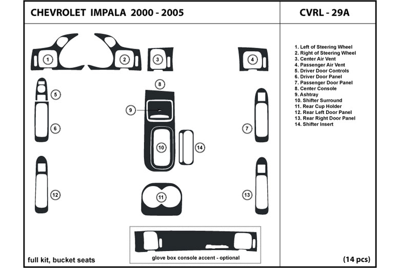 2000 Chevrolet Impala DL Auto Dash Kit Diagram
