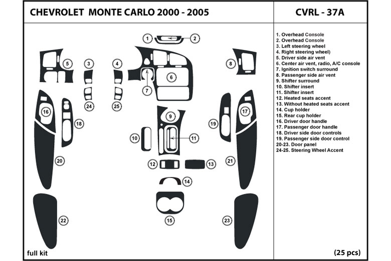 2000 Chevrolet Monte Carlo DL Auto Dash Kit Diagram