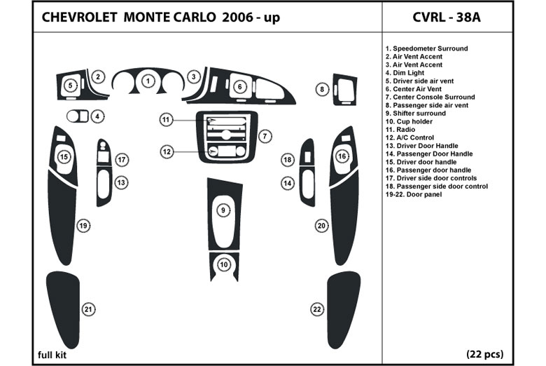 2006 Chevrolet Monte Carlo DL Auto Dash Kit Diagram