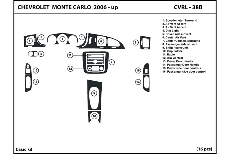 2006 Chevrolet Monte Carlo DL Auto Dash Kit Diagram