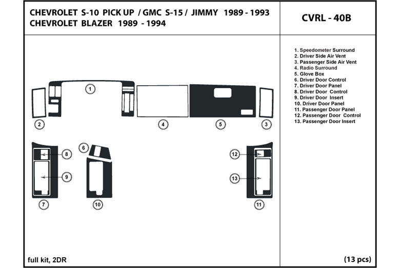 1989 Chevrolet Blazer DL Auto Dash Kit Diagram