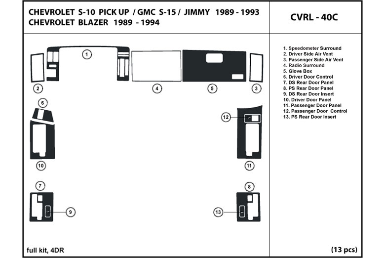 1989 GMC S-15 DL Auto Dash Kit Diagram