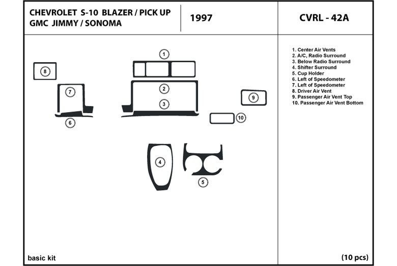 1997 GMC Sonoma DL Auto Dash Kit Diagram